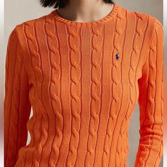 Ralph Lauren Sport orange long sleeve cable knit braided sweater - Picture 2 of 13
